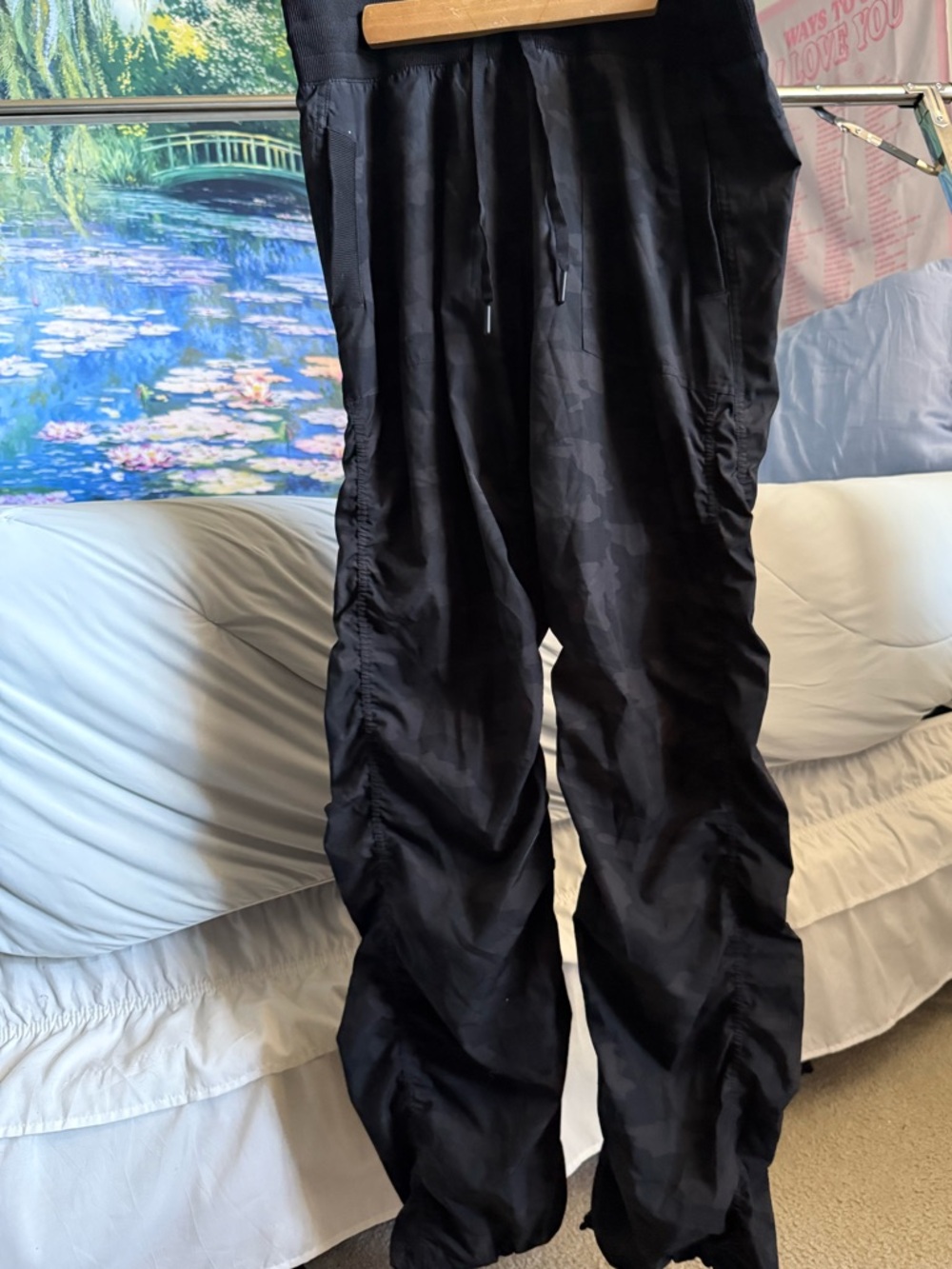 Kyodan Black Women's Ruched Track Pants with Subtle Camo
